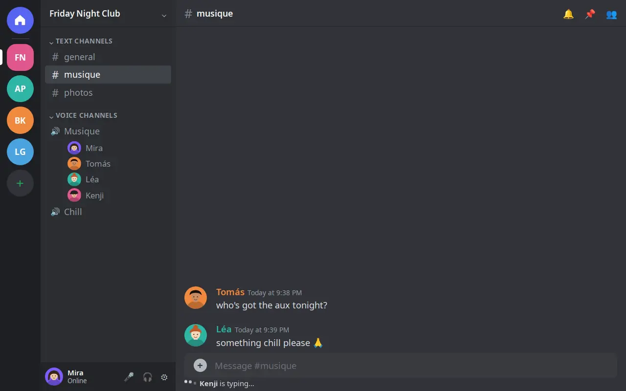Animation: the bot joins a Discord voice channel and posts the clip link, then the clip page plays the video in sync with a drag-and-drop queue and a seek bar.
